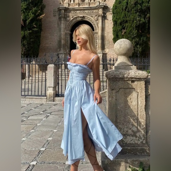 House of CB Jaime soft blue cotton broderie Anglais midi sundress - Picture 10 of 16